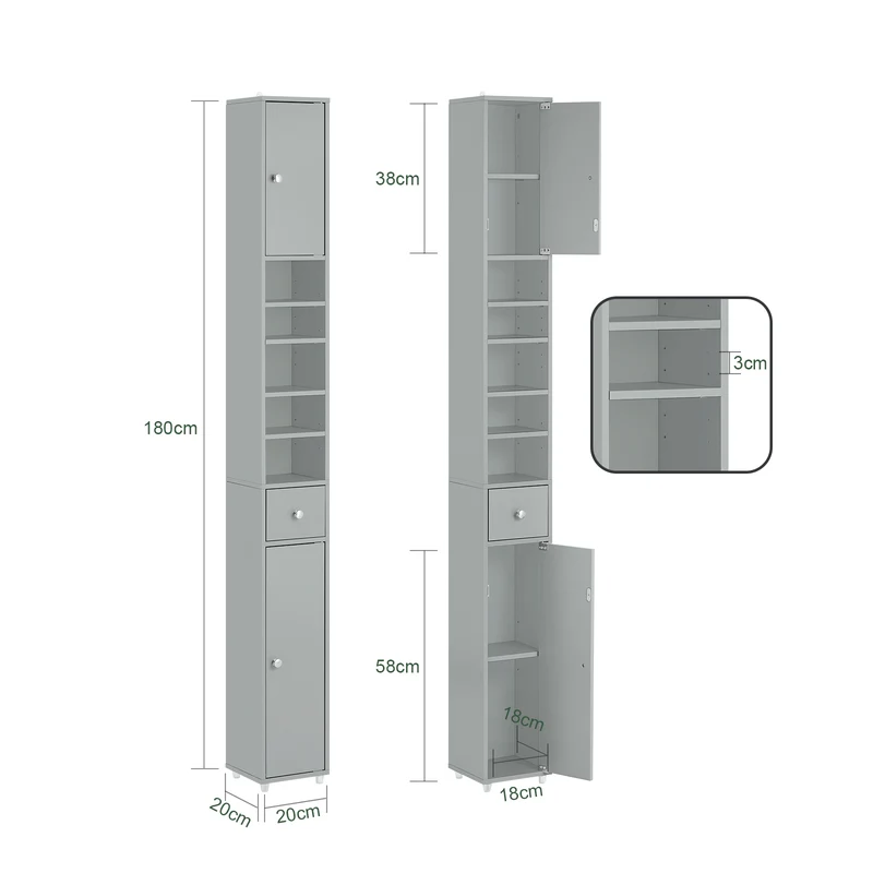SoBuy BZR34-HG Meuble Colonne Armoire Haut de Salle de Bain avec 1 Tiroir, 2 Portes et 5 Compartiments