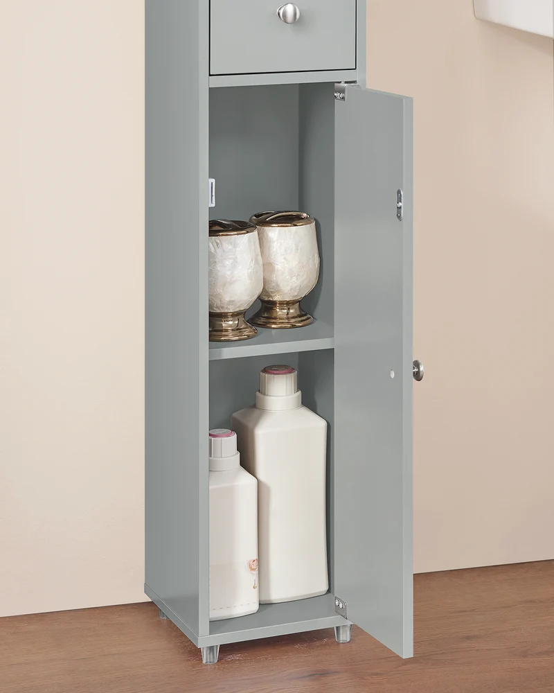 SoBuy BZR34-HG Meuble Colonne Armoire Haut de Salle de Bain avec 1 Tiroir, 2 Portes et 5 Compartiments