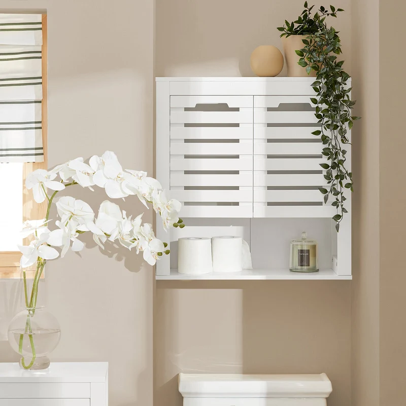 SoBuy BZR51-W Meuble Haut Armoire de Toilettes Salle de Bain Suspendue Placard Commode Murale Armoire à Pharmacie
