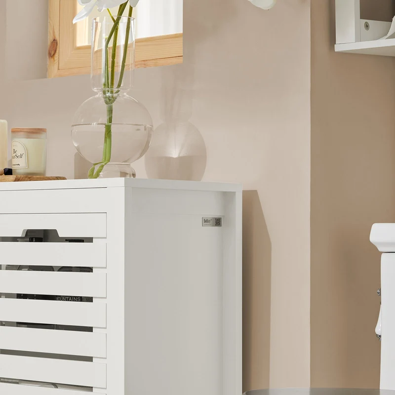 SoBuy BZR50-W Meuble Bas de Salle de Bain Armoire de Salle de Bain sur Pieds avec 1 Compartiment Ouvert et 2 Portes Meuble de Rangement
