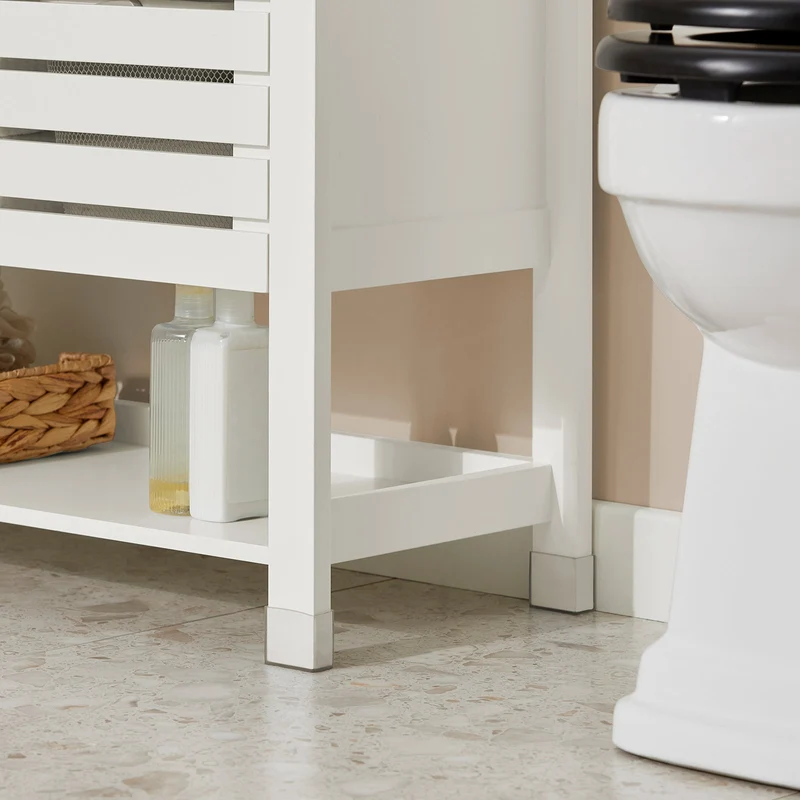 SoBuy BZR50-W Meuble Bas de Salle de Bain Armoire de Salle de Bain sur Pieds avec 1 Compartiment Ouvert et 2 Portes Meuble de Rangement