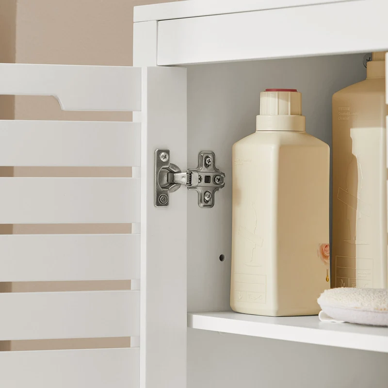 SoBuy BZR50-W Meuble Bas de Salle de Bain Armoire de Salle de Bain sur Pieds avec 1 Compartiment Ouvert et 2 Portes Meuble de Rangement