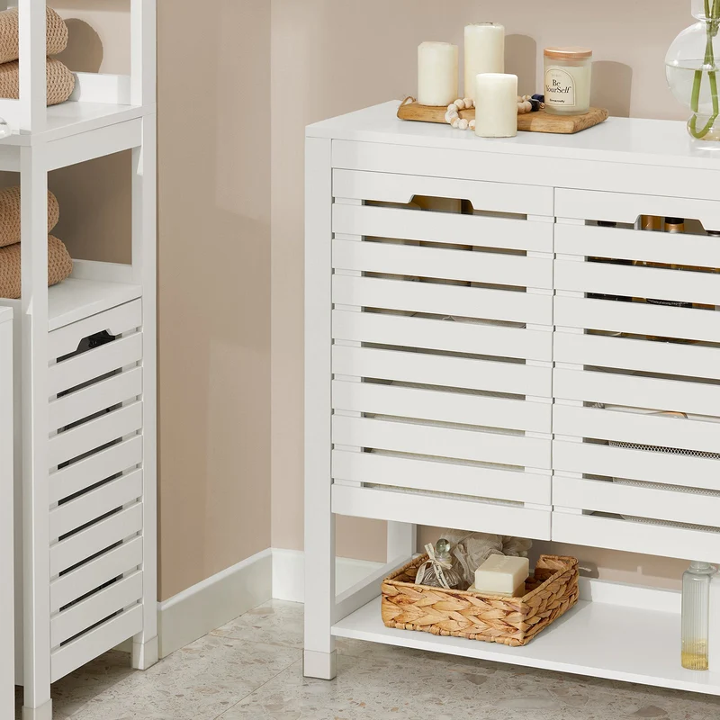SoBuy BZR50-W Meuble Bas de Salle de Bain Armoire de Salle de Bain sur Pieds avec 1 Compartiment Ouvert et 2 Portes Meuble de Rangement
