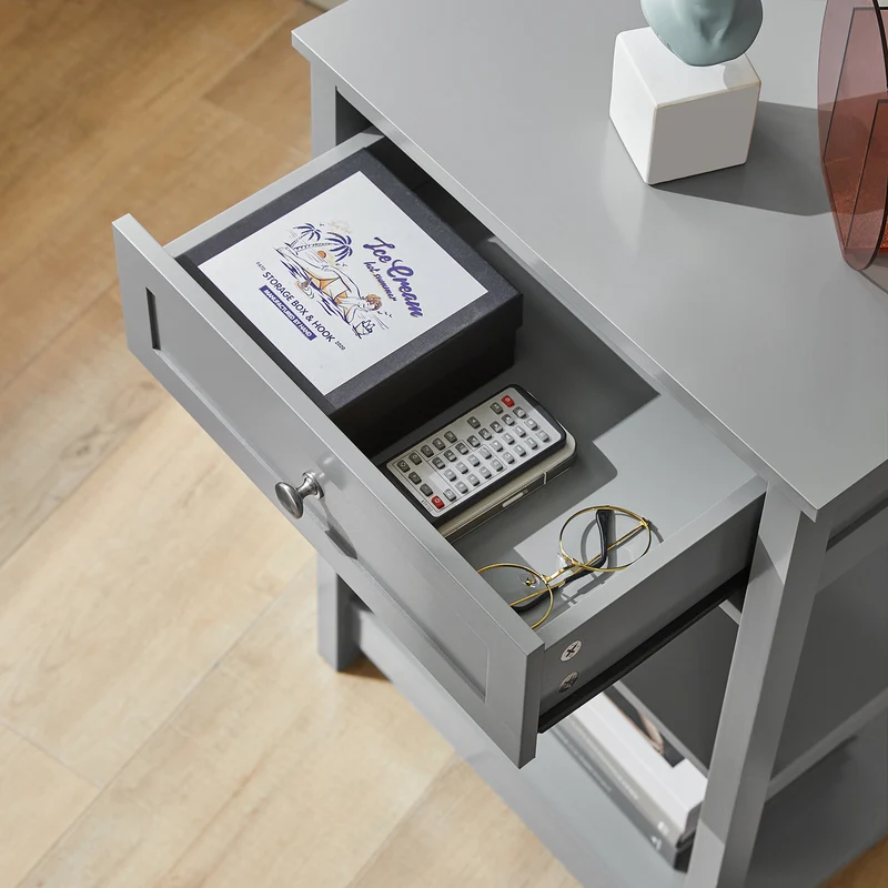 SoBuy FBT46-HG Table de Chevet avec 1 Tiroir & 2 Étagères, Table d'appoint Moderne, Gris, L45 x P30 x H68cm