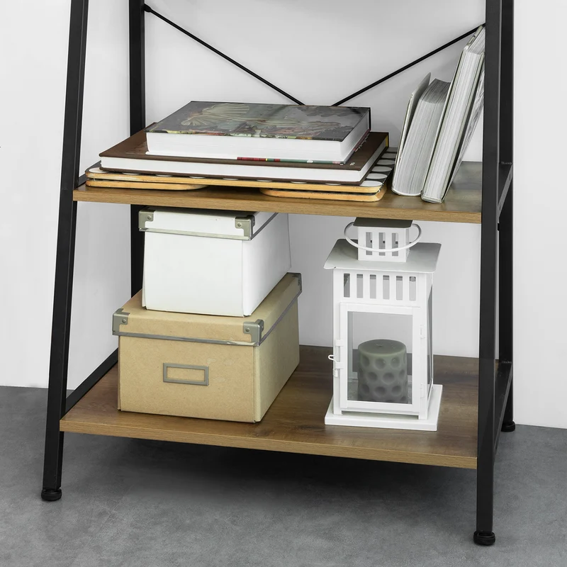 SoBuy STR09-PF Bibliothèque Étagère échelle à 4 Niveaux Étagère de Rangement Cadre en Métal Stable, Style Industriel