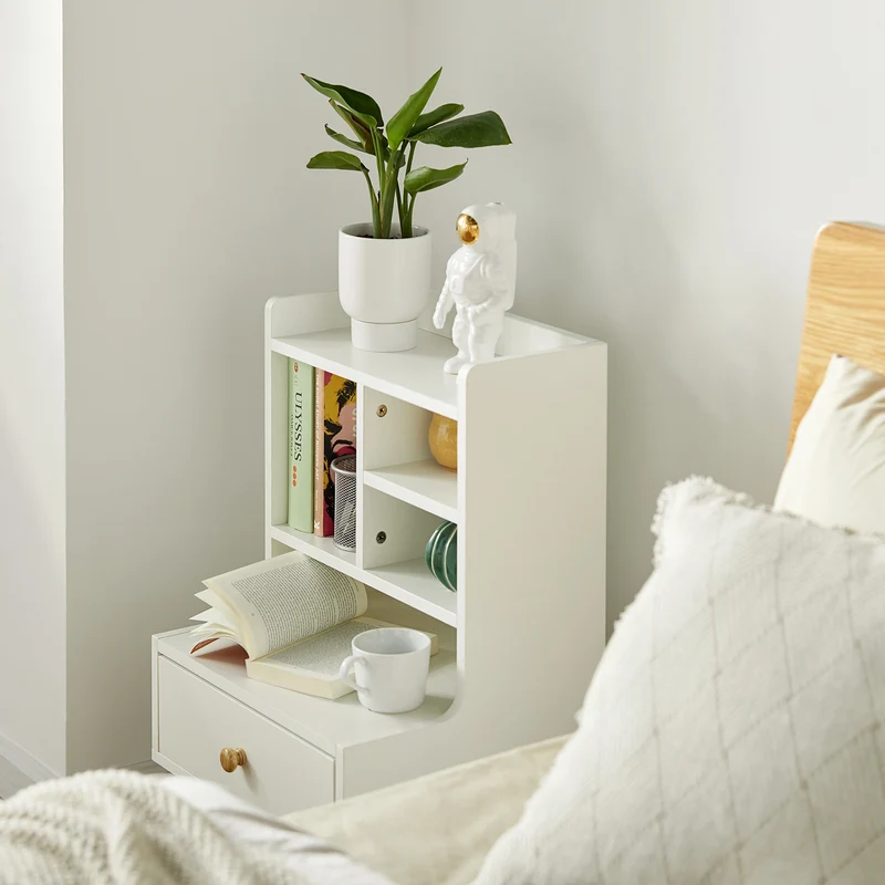 SoBuy FBT101-W Table de Chevet Table d'Appoint avec étagères de Rangement et tiroir – Blanc