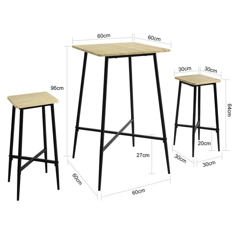 SoBuy OGT48-N Lot Table et 2 Tabourets de Bar Ensemble Table de Bar + Chaises de Bar Salle à manger et Salon