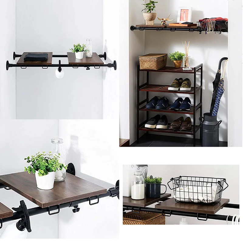 SoBuy KLS10-SCH Étagère Murale Flottante Organisateur Séparateurs d'étagères Étagère de Tension réglable Extensible de 75-127 cm, Noir