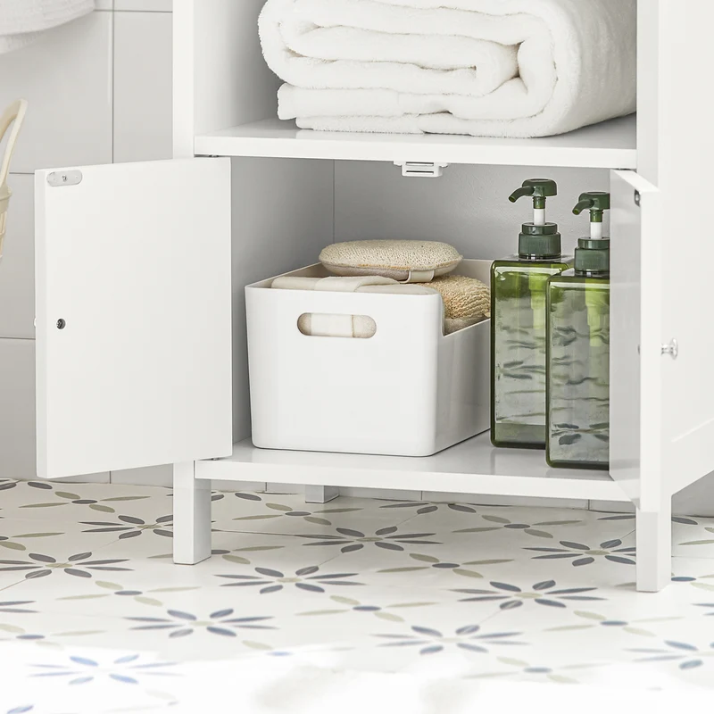 SoBuy BZR56-W Meuble Bas de Salle de Bain Commode Armoire de Rangement sur Pied avec 3 étagères et 2 Portes, Blanc, 41x36x86 cm