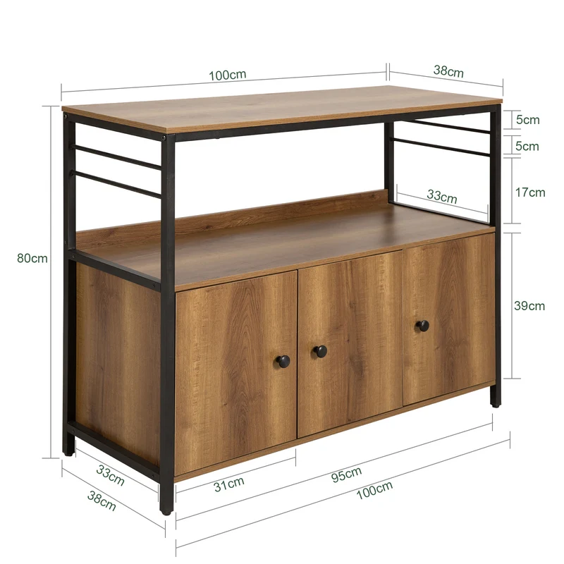 SoBuy FSB63-PF Buffet Meuble de Rangement Armoire Multi-rangements avec 3 Portes, pour Cuisine, Salle à Manger, Salon, Cadre en Acier Stable