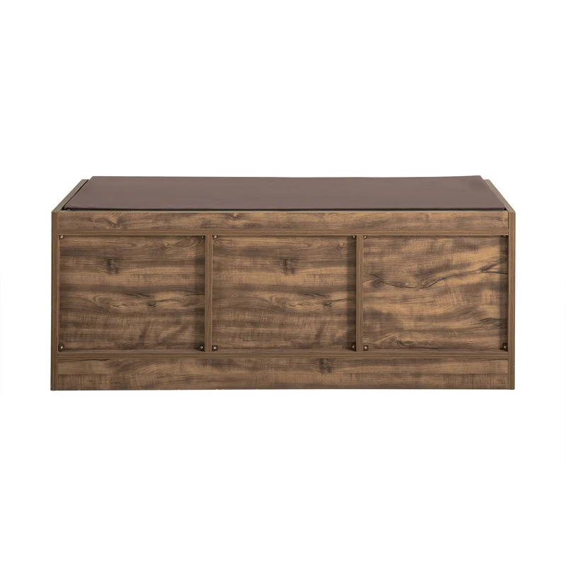 SoBuy FSR122-N Banc de Rangement, Meuble à Chaussures d'Entrée avec Assise Coussin Rembourré, 2 Porte Vitrée et 6 Étagères, Marron Rustique