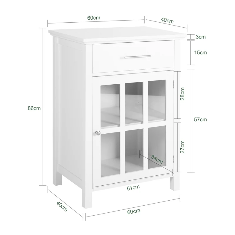 SoBuy FSB31-W Armoire de Rangement Buffet Commode Placard Meuble de Rangement Multi-rangements avec 1 Tiroir et 1 Porte Vitrée
