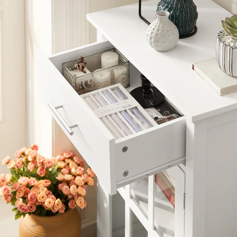 SoBuy FSB31-W Armoire de Rangement Buffet Commode Placard Meuble de Rangement Multi-rangements avec 1 Tiroir et 1 Porte Vitrée