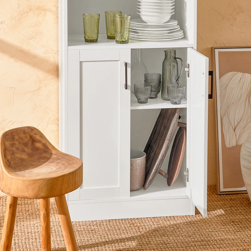 SoBuy FSB47-W Buffet Meuble de Rangement Micro-Ondes Commode Armoire à Micro-Ondes Placard 2 Portes, 1 Compartiment Ouvert avec Passe-câble, 60x40x120cm, Blanc