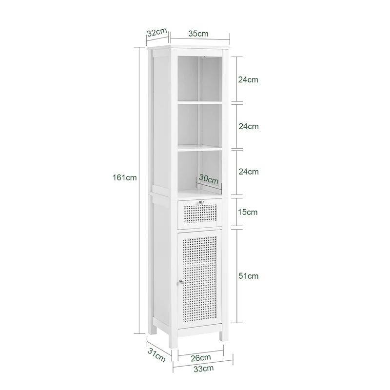 SoBuy BZR36-W Meuble Colonne de Salle de Bain Armoire Haute Placard de Rangement avec 1 porte, 1 tiroir et 3 étagères
