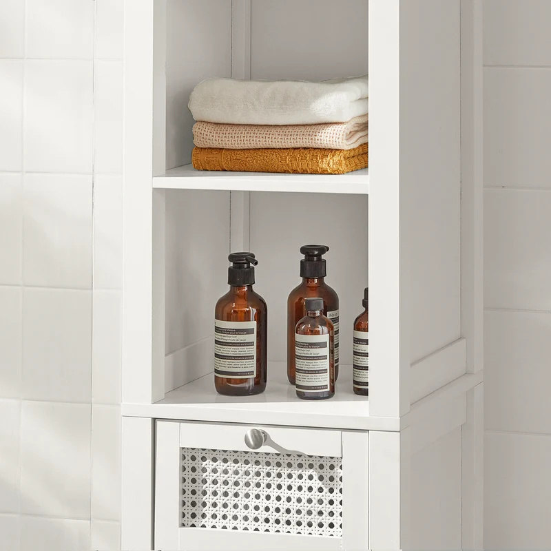 SoBuy BZR36-W Meuble Colonne de Salle de Bain Armoire Haute Placard de Rangement avec 1 porte, 1 tiroir et 3 étagères