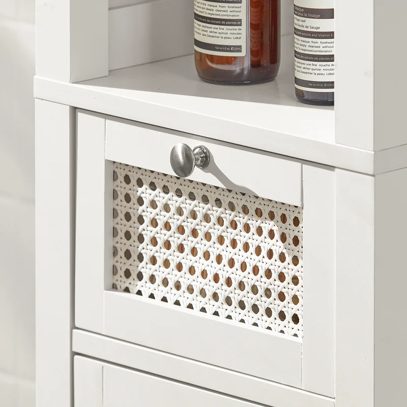 SoBuy BZR36-W Meuble Colonne de Salle de Bain Armoire Haute Placard de Rangement avec 1 porte, 1 tiroir et 3 étagères