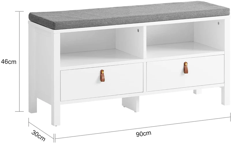 SoBuy FSR106-W Banc à Chaussures avec Coussin Rembourré et Rangement pour Entrée Couloir – 90x30x46 cm, Blanc