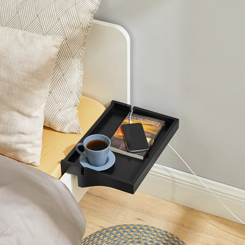SoBuy NKD01-SCH Tablette de lit Amovible à encoches câbles - Plateau en Bambou pour Livres, Smartphones & Lunettes - Adapté aux Cadres de lit de 1-3cm 36x25x9cm