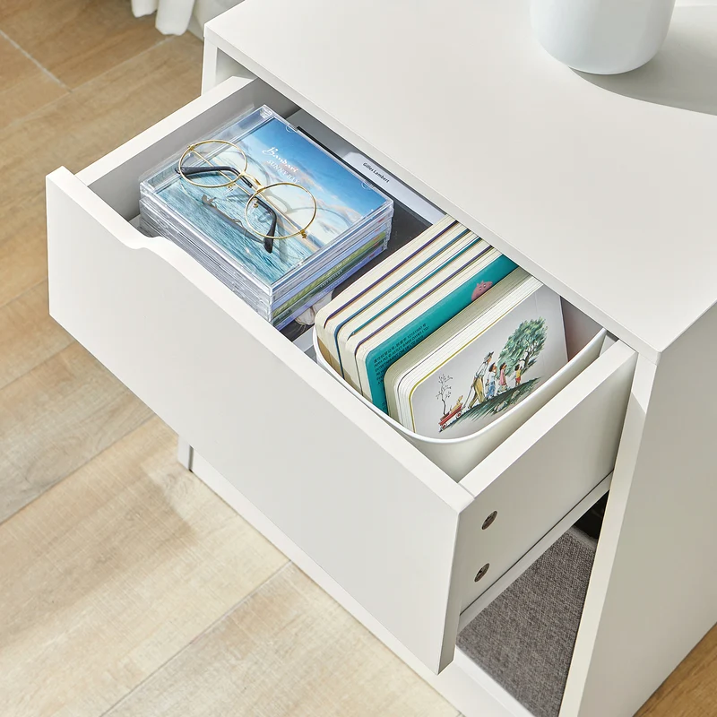 SoBuy FBT109-W Bout de Canapé Table de Chevet Table d'Appoint Table café Table Basse avec avec tiroir et panier