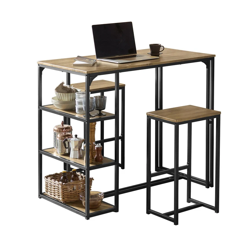 SoBuy OGT43-F Lot Table et 2 Tabourets de Bar, Ensemble Table de Bar + Chaises de Bar, Table de Bistrot, Mange-Debout
