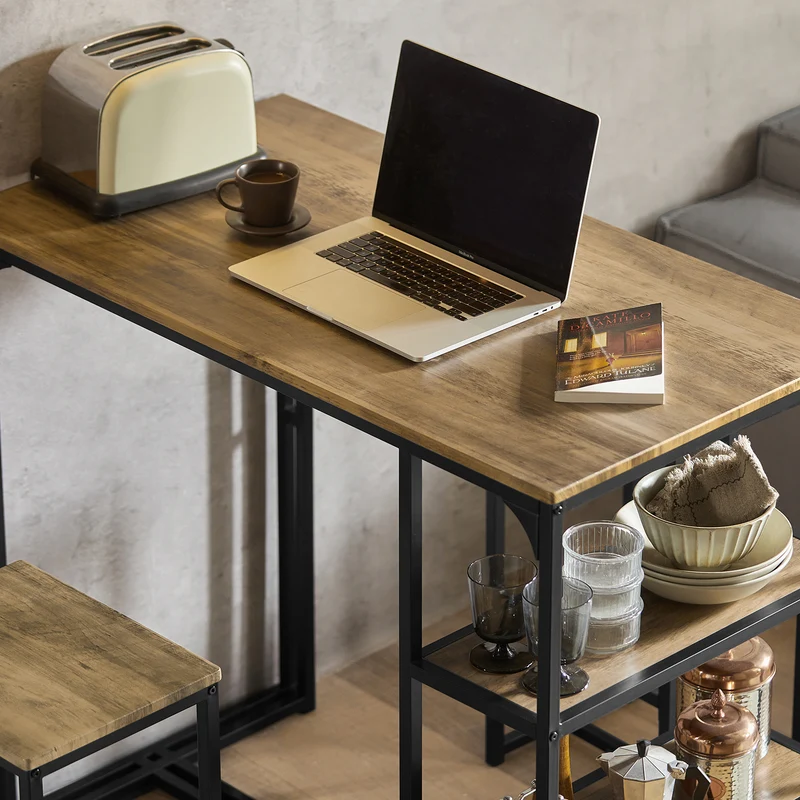 SoBuy OGT43-F Lot Table et 2 Tabourets de Bar, Ensemble Table de Bar + Chaises de Bar, Table de Bistrot, Mange-Debout