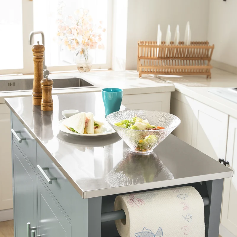 SoBuy FKW108-HG Desserte Roulante Chariot de Cuisine à roulettes avec Etagère Latérale, Portes et Tiroirs en Acier INOX