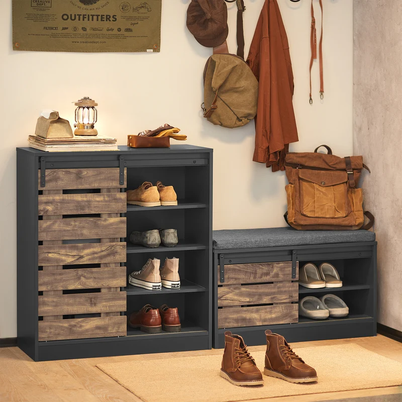 SoBuy FSR120-HG Banc à Chaussures avec Porte Coulissante et Coussin Rembourré pour Entrée – 80x35x48 cm, Gris
