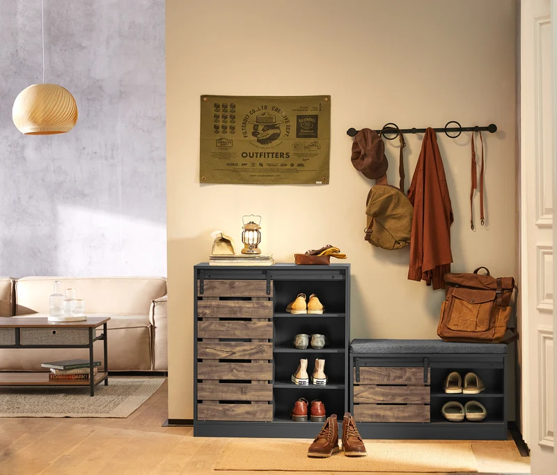 SoBuy FSR120-HG Banc à Chaussures avec Porte Coulissante et Coussin Rembourré pour Entrée – 80x35x48 cm, Gris