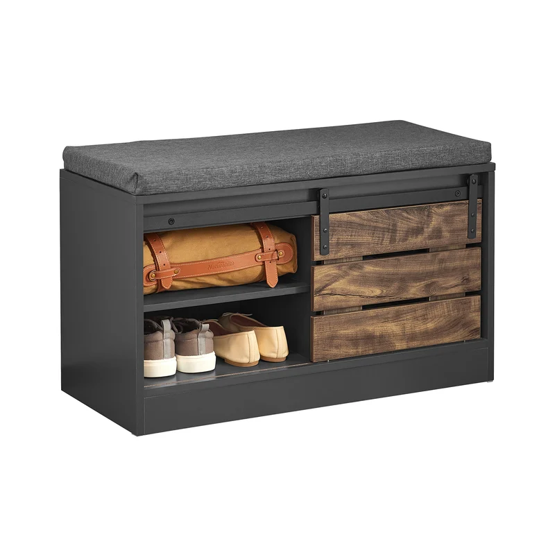 SoBuy FSR120-HG Banc à Chaussures avec Porte Coulissante et Coussin Rembourré pour Entrée – 80x35x48 cm, Gris