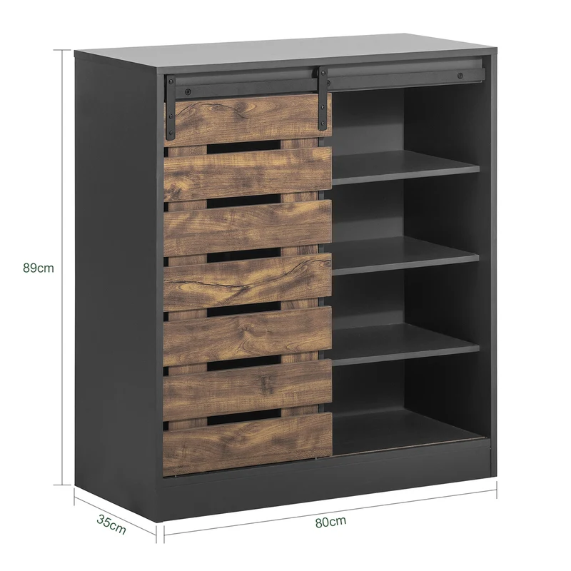 SoBuy FSB65-HG Buffet Meuble de Rangement avec Porte de Grange Coulissante, Commode Multifonction pour Entrée Salon Cuisine – 80x35x89 cm, Gris