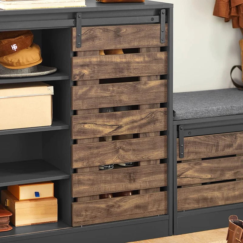 SoBuy FSB65-HG Buffet Meuble de Rangement avec Porte de Grange Coulissante, Commode Multifonction pour Entrée Salon Cuisine – 80x35x89 cm, Gris