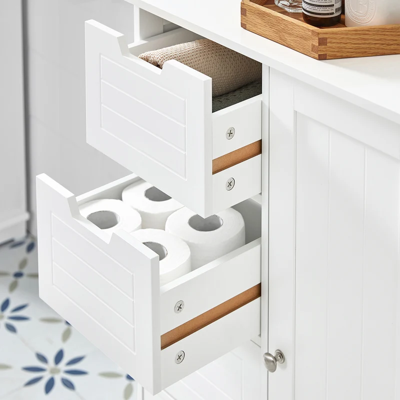 SoBuy BZR37-W Meuble Bas Meuble Colonne Placard de Rangement Armoire pour Cuisine, Salle de Bain, Toilette, Commode de salle de bain