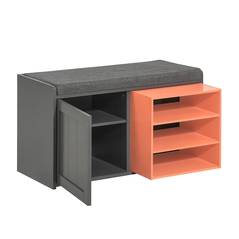 SoBuy FSR109-HG Banc à Chaussures Meuble Chaussures Commode à Chaussures Coussin Rembourré et Etagère Amovible
