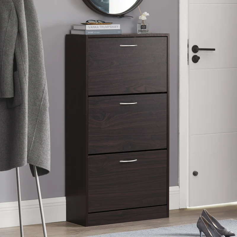 SoBuy FSR110-BR Armoire à Chaussures 3 Abattants, Rangement pour Entrée Couloir – 60x24x115 cm, Marron