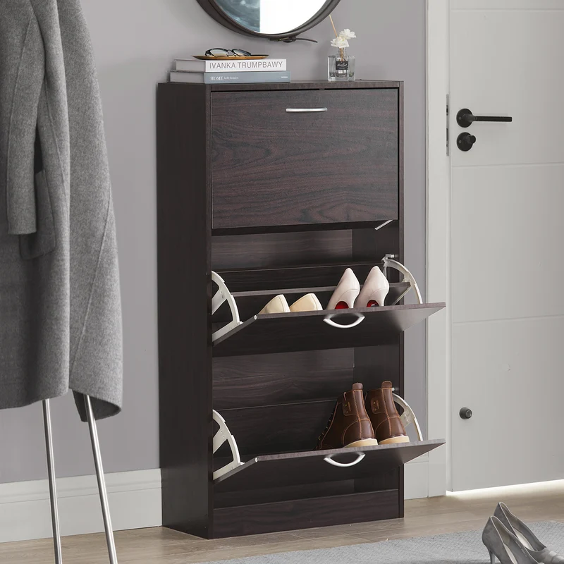 SoBuy FSR110-BR Armoire à Chaussures 3 Abattants, Rangement pour Entrée Couloir – 60x24x115 cm, Marron
