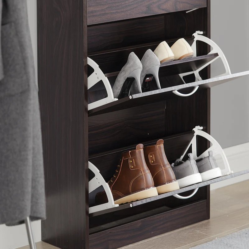 SoBuy FSR110-BR Armoire à Chaussures 3 Abattants, Rangement pour Entrée Couloir – 60x24x115 cm, Marron