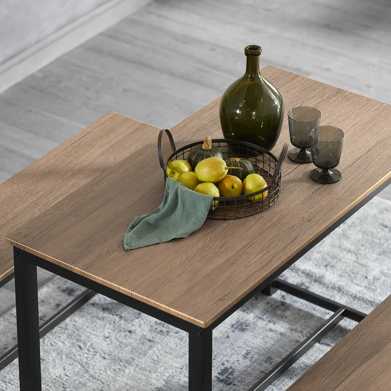 SoBuy OGT25-N Ensemble Table à Manger et bancs, Set de 3 pieces, avec 2 bancs pour Cuisine, Salle à Manger, Salon