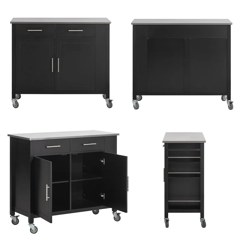 SoBuy FKW108-SCH Desserte Cuisine avec Plateau en Acier Inoxydable, Tiroirs et Roulettes, Usage Polyvalent, Mobile – L107×P46×H94 cm, Bois + Inox, Noir