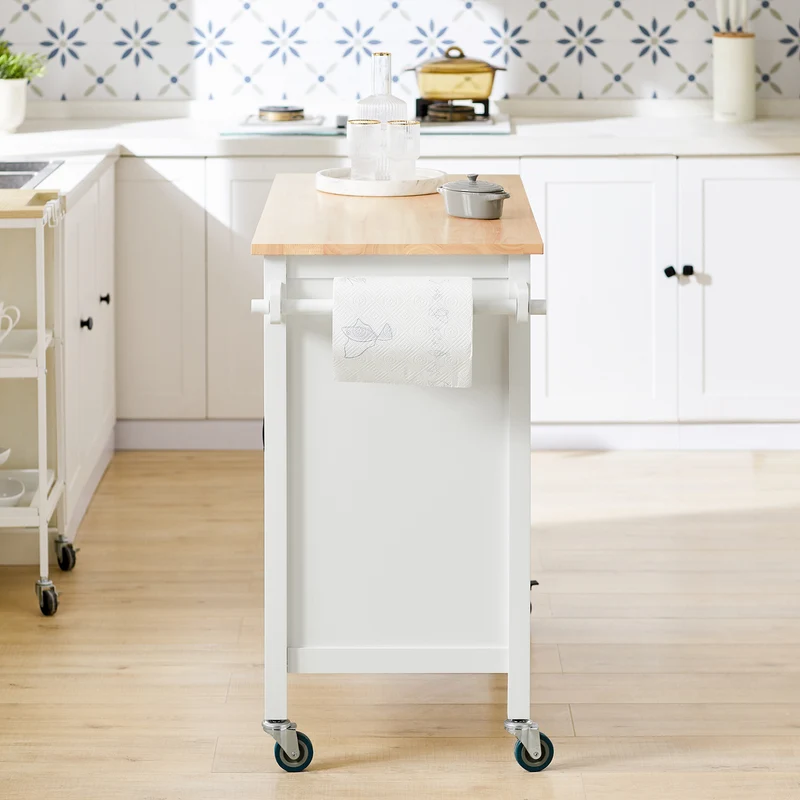 SoBuy FKW103-WN Desserte Îlot de Cuisine Desserte à roulettes Chariot de Cuisine Meuble de Rangement avec Porte-Serviettes, Placard Tiroir et 3 étagères