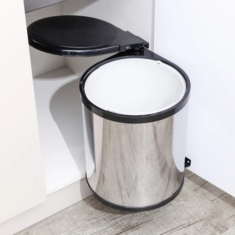 Poubelle ronde pivotante acier inoxydable et noir14L