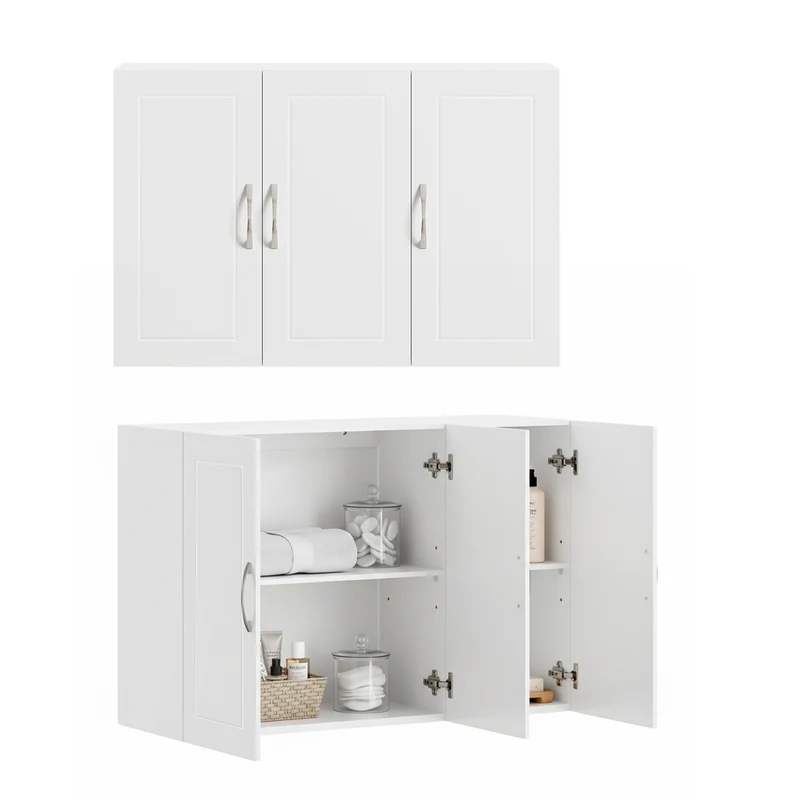 sobuyes.shopG231-L-W Meuble Haut Suspendu 90 cm – 3 Portes, Étagère Réglable – Blanc