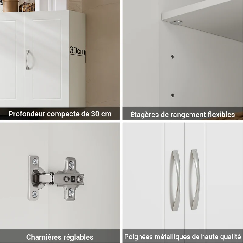sebuyfr.comG231-L-W Meuble Haut Suspendu 90 cm – 3 Portes, Étagère Réglable – Blanc