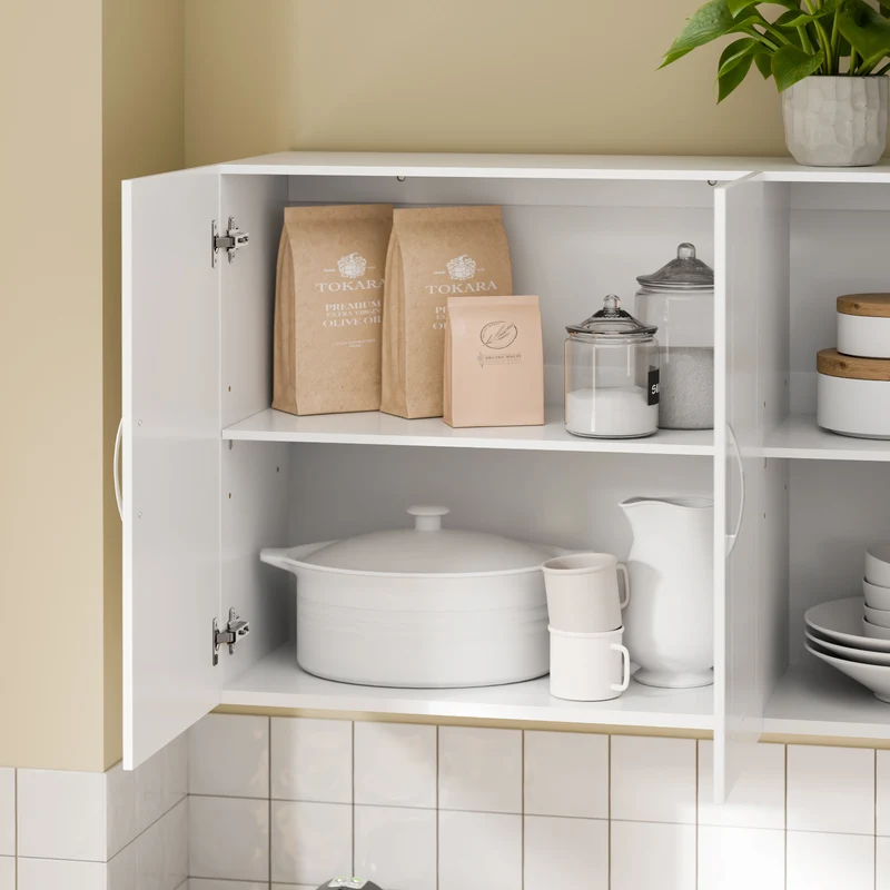 sebuyfr.comG231-L-W Meuble Haut Suspendu 90 cm – 3 Portes, Étagère Réglable – Blanc