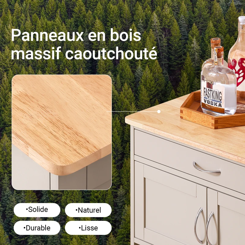 SoBuy FKW45-KA Desserte Cuisine sur Roulettes – Plan Hévéa, Casier à Vin, 1 Tiroir, 1 Placard – 67×38×86 cm, Marron Clair