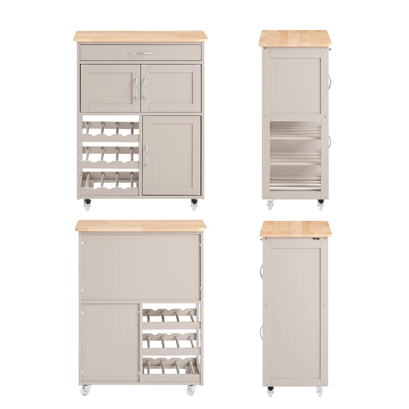 SoBuy FKW45-KA Desserte Cuisine sur Roulettes – Plan Hévéa, Casier à Vin, 1 Tiroir, 1 Placard – 67×38×86 cm, Marron Clair
