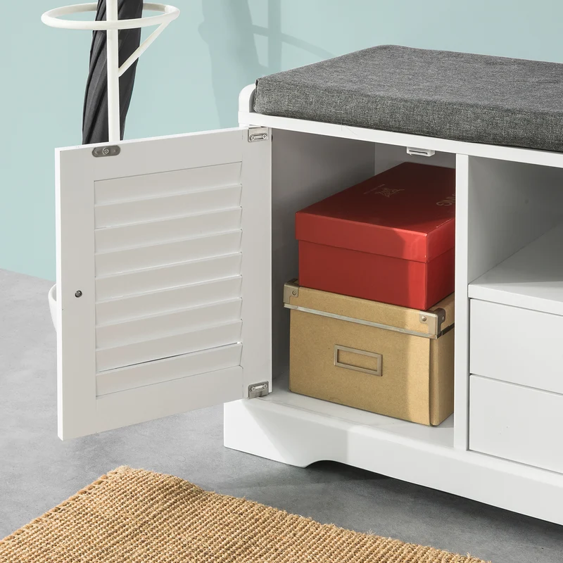 SoBuy FSR71-W Banc à Chaussures avec Coussin Rembourré et Rangement pour Entrée Couloir – 105x37x49 cm, Blanc