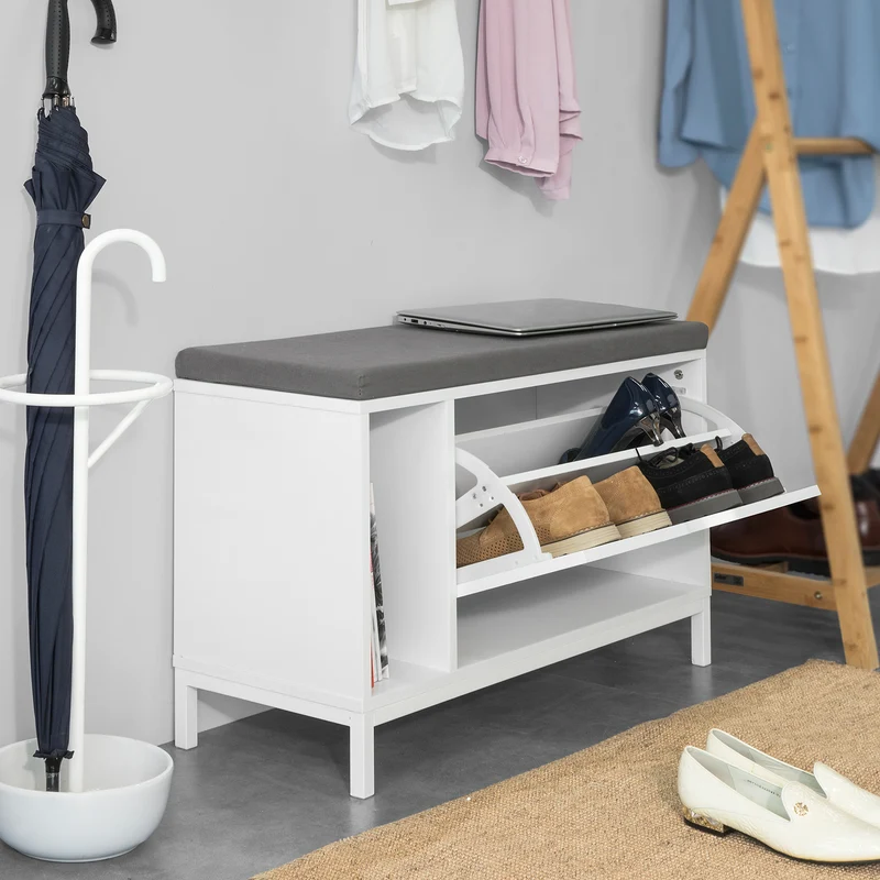 SoBuy FSR70-W Banc de Rangement à Chaussures Armoire à Chaussures 1 Abattant