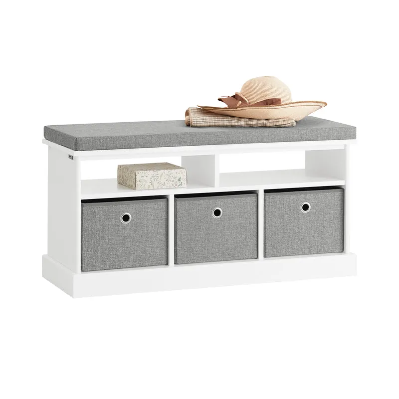 SoBuy FSR67-HG Banc à Chaussures avec Coussin Rembourré, 2 Compartiments et 3 Paniers pour Entrée – 96x35x50 cm, Gris