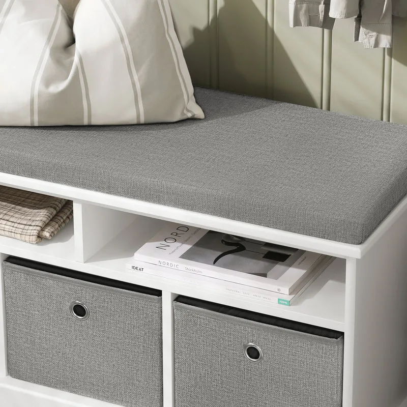 SoBuy FSR67-HG Banc à Chaussures avec Coussin Rembourré, 2 Compartiments et 3 Paniers pour Entrée – 96x35x50 cm, Gris